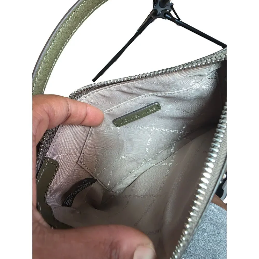 Michael Kors Jet Set Small Star Patchwork Wristlet Pouch Clutch Olive Green NWT